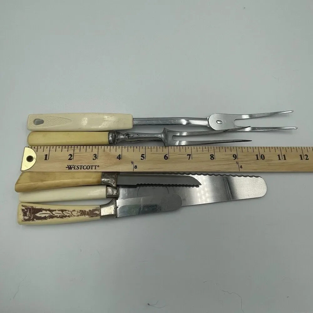 5 PC Vintage MCM Cream Yellow Bakelite Lot Kitchen Serveware Knife Fork Pie Cake